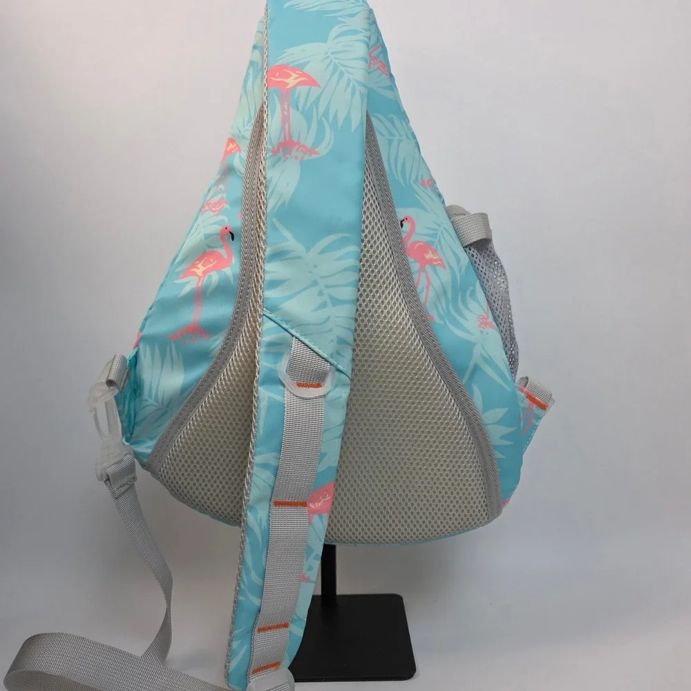 Simtop Flamingo Tropical Print‎ Sling Backpack Blue Crossbody Travel Bag Used